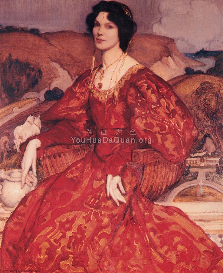 Sybil Walker in Red and Gold Dress - 乔治·兰伯特